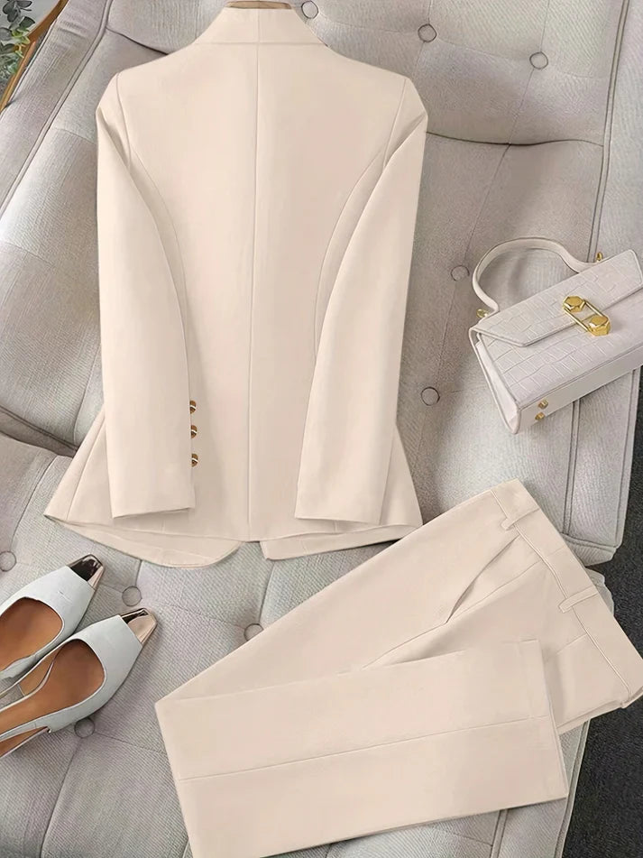 Stylish Solid Color Two-Piece Blazer And Pants Outfit Set for Women | Ideal for Spring