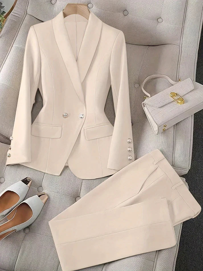 Stylish Solid Color Two-Piece Blazer And Pants Outfit Set for Women | Ideal for Spring